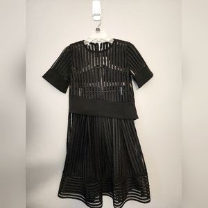 Haute Monde Black Mesh Net Fishnet Netted Crop Top and Skirt Set Size Small